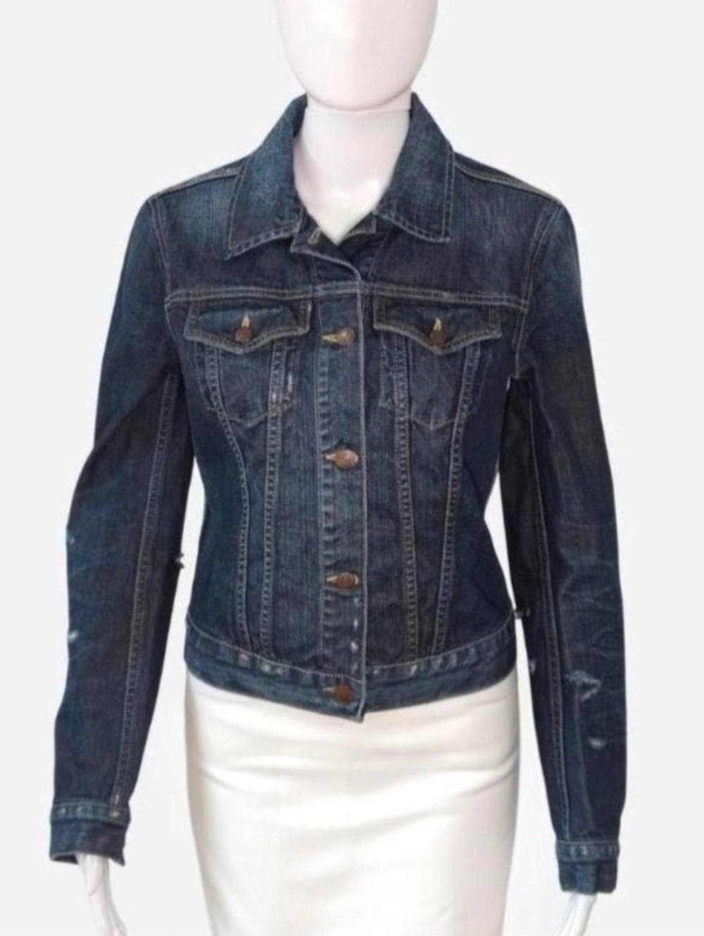 Ralph Lauren denim and supply dark indigo denim  jacket With Distressed Details‎